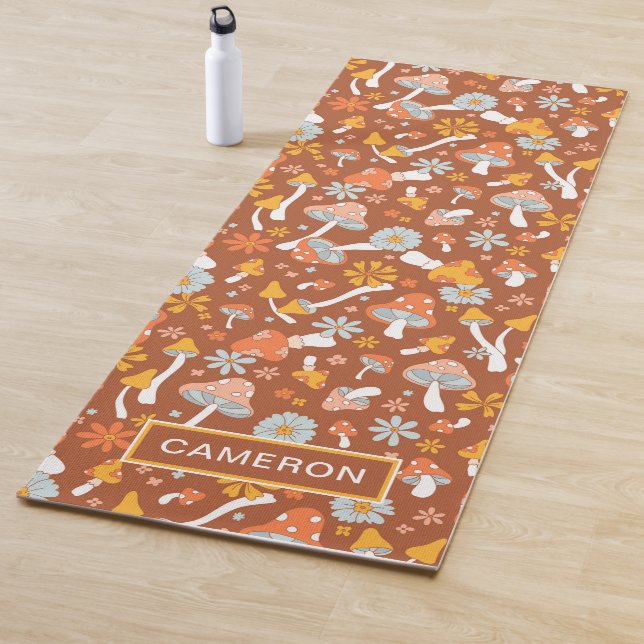 Retro Vintage Mushroom Flower Pattern Yoga Mat (In Situ)