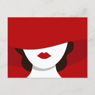 Retro vintage mystery woman royal red postcard
