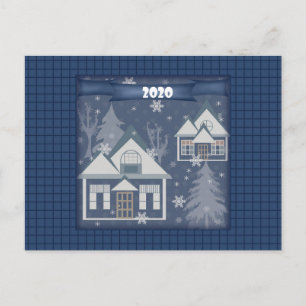 Retro vintage New Year 2020 illustration navy dark Postcard