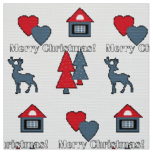 Retro vintage New Year Christmas patchwork illustr Fabric
