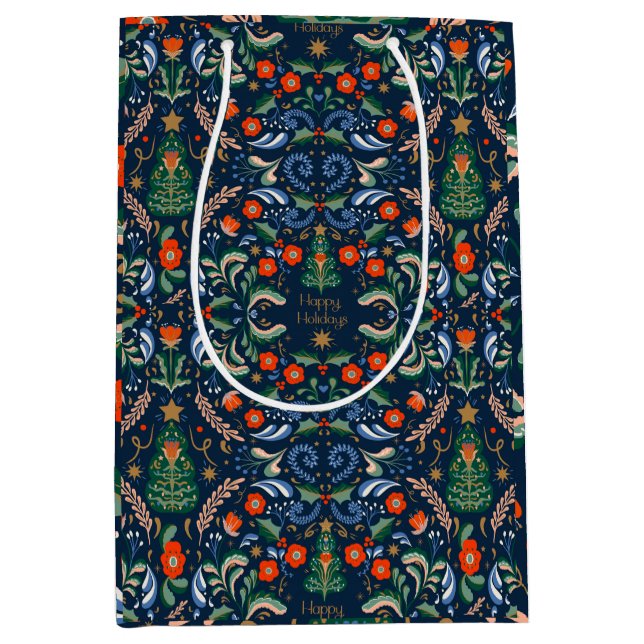 Retro vintage nordic christmas medium gift bag (Front)