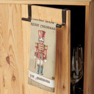 Retro Vintage Nutcracker  Custom Merry Christmas Tea Towel