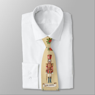 Retro Vintage Nutcracker Merry Christmas Pattern Tie