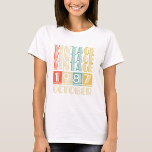 Retro Vintage October 1987 34th Birrthday Men Wome T-Shirt