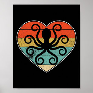 Retro Vintage Octopus Love Heart Valentine Zookeep Poster