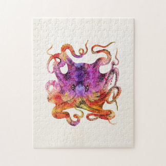 Retro Vintage Octopus Tie Dye Watercolor Purple Jigsaw Puzzle