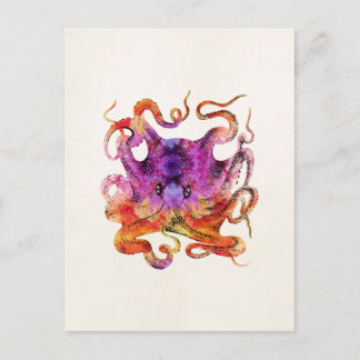 Retro Vintage Octopus Tie Dye Watercolor Purple Postcard