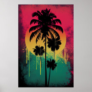 Retro Vintage Ombre Pop Art Palm Tree Vibe Poster