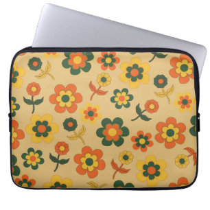 Retro Vintage Orange 70s Flower Pattern Laptop Sleeve