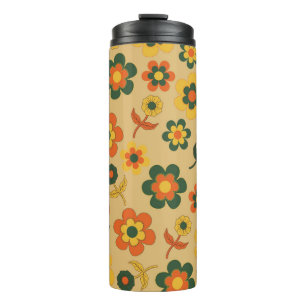 Retro Vintage Orange 70s Flower Pattern Thermal Tumbler
