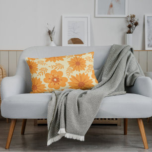 Retro Vintage Orange Botanical Flower Pattern Fall Decorative Cushion