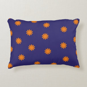 Retro Vintage Orange Navy Small Flower Pattern Decorative Cushion