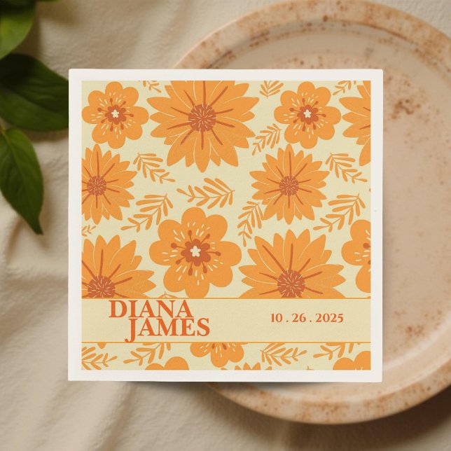 Retro Vintage Orange Wildflower Wedding  Napkin (Creator Uploaded)