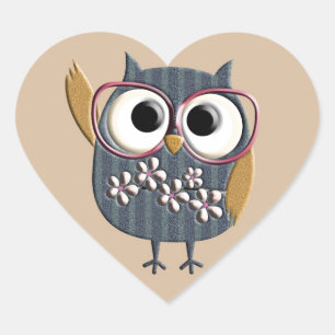 Retro Vintage Owl Heart Sticker