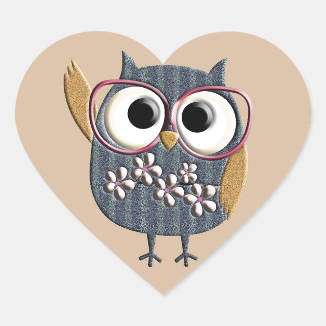 Retro Vintage Owl Heart Sticker (Front)