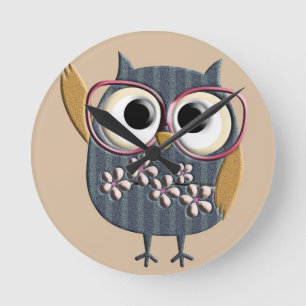 Retro Vintage Owl Round Clock