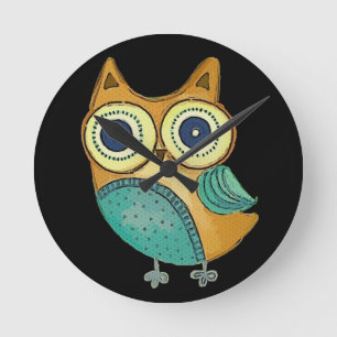 Retro Vintage Owl Round Clock