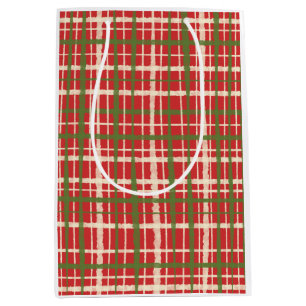 Retro Vintage Painted Plaid Red Christmas Pattern Medium Gift Bag