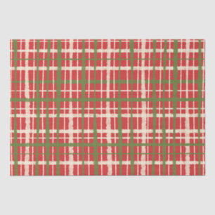 Retro Vintage Painted Plaid Red Christmas Pattern  Tissue Paper