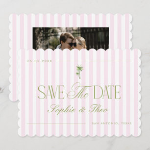 Retro Vintage Palm Tree Pink and Green Wedding Save The Date