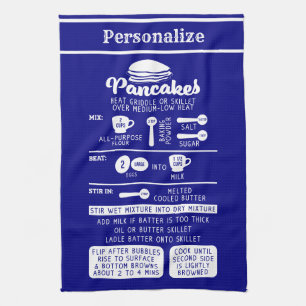 Retro Vintage Pancake Recipe Navy Blue White  Tea Towel