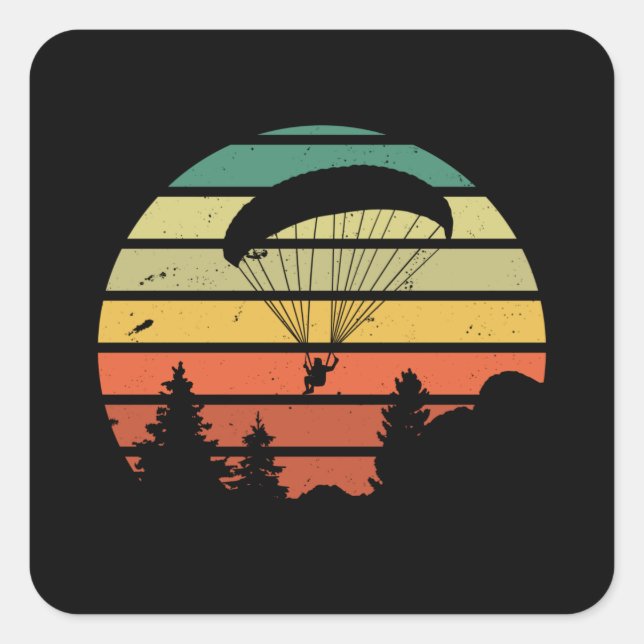 Retro Vintage Paragliding Sunset Gift Square Sticker (Front)