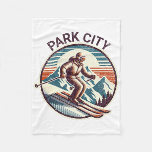 Retro Vintage Park City Utah Ski Resort Winter Ski Fleece Blanket