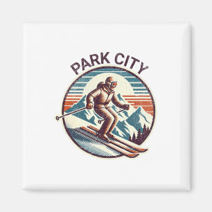 Retro Vintage Park City Utah Ski Resort Winter Ski Magnet