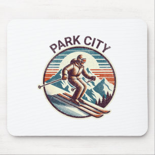 Retro Vintage Park City Utah Ski Resort Winter Ski Mouse Mat