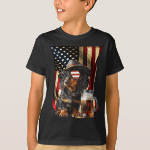 Retro Vintage Patriotic Dachshund Dog Usa Flag T-Shirt