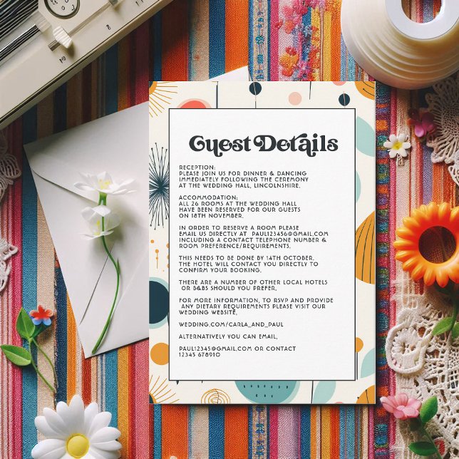Retro Vintage Pattern Wedding Guest Details Enclosure Card (Retro Vintage Pattern Wedding Guest Details Enclosure Card)