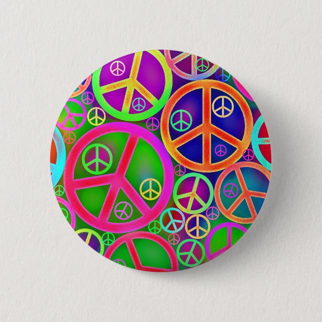 Retro Vintage Peace Heart 6 Cm Round Badge (Front)