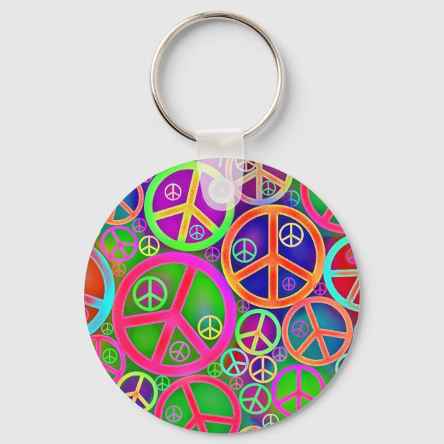 Retro Vintage Peace Heart Key Ring (Front)
