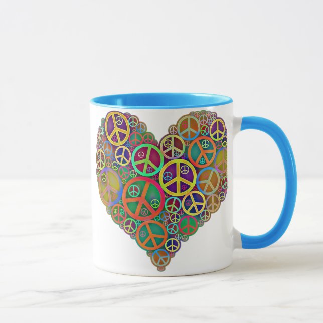 Retro Vintage Peace Heart Mug (Right)