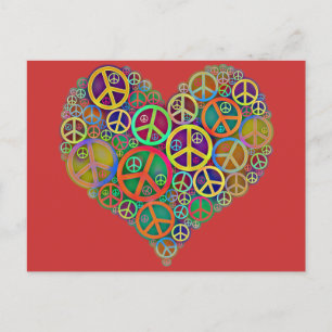 Retro Vintage Peace Heart Postcard
