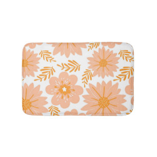 Retro Vintage Peach Fuzz Orange Flower Pattern Bath Mat