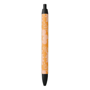 Retro Vintage Peach Fuzz Orange Flower Pattern Black Ink Pen