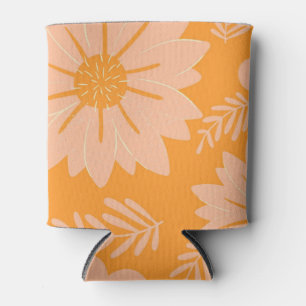 Retro Vintage Peach Fuzz Orange Flower Pattern Can Cooler