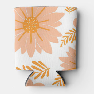 Retro Vintage Peach Fuzz Orange Flower Pattern Can Cooler