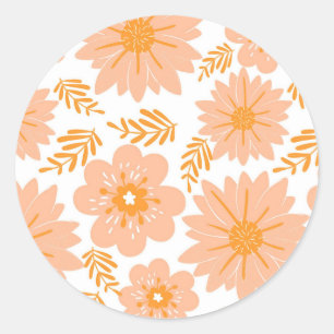 Retro Vintage Peach Fuzz Orange Flower Pattern Classic Round Sticker