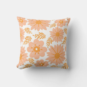 Retro Vintage Peach Fuzz Orange Flower Pattern Cushion