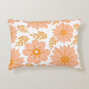 Retro Vintage Peach Fuzz Orange Flower Pattern Decorative Cushion