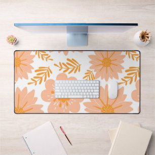 Retro Vintage Peach Fuzz Orange Flower Pattern Desk Mat