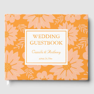 Retro Vintage Peach Fuzz Orange Flower Pattern Guest Book