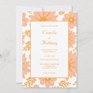 Retro Vintage Peach Fuzz Orange Flower Pattern Invitation