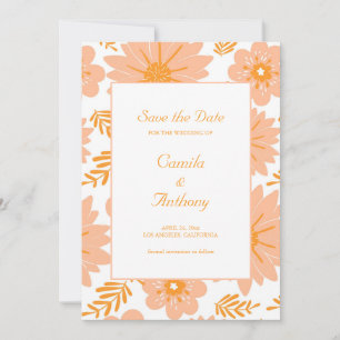 Retro Vintage Peach Fuzz Orange Flower Pattern Invitation
