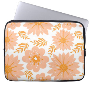 Retro Vintage Peach Fuzz Orange Flower Pattern Laptop Sleeve