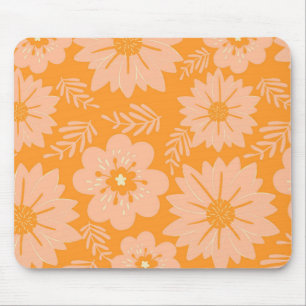 Retro Vintage Peach Fuzz Orange Flower Pattern Mouse Mat