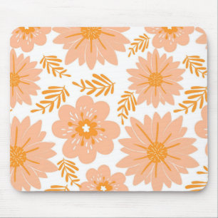 Retro Vintage Peach Fuzz Orange Flower Pattern Mouse Mat