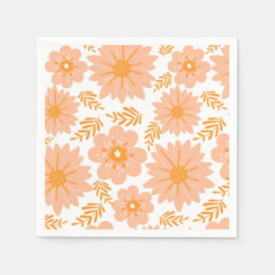 Retro Vintage Peach Fuzz Orange Flower Pattern Napkin